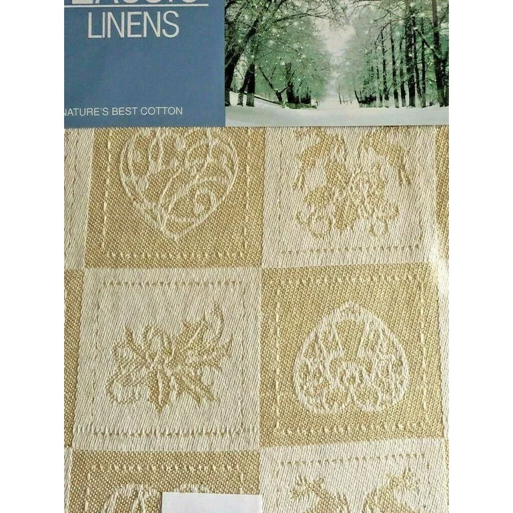 Christmas Jacquard Gold Tablecloth Textured Woven Reindeer Angels 60x84